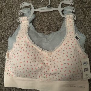 Laura Ashley Pink Floral and Blue Lace Bralette Set